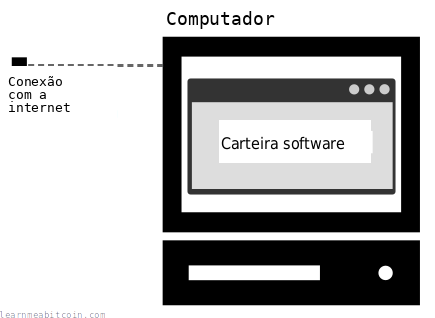 Diagrama mostrando uma carteira de software em um computador com conexão direta à Internet.