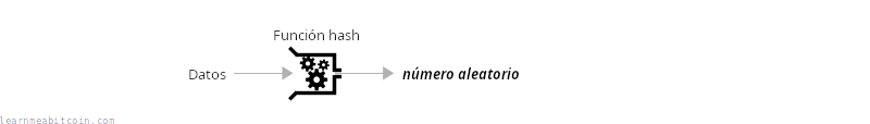 Diagrama que muestra datos siendo introducidos en una función de hash y un número aleatorio saliendo.