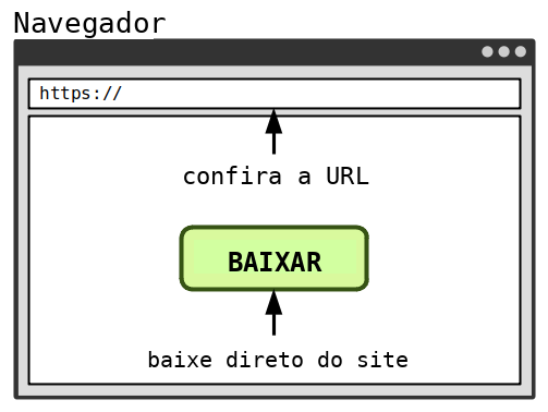 Diagrama mostrando uma carteira de bitcoin sendo baixada diretamente do site da carteira.