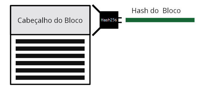 Diagrama mostrando um hash de bloco sendo criado ao hashear os dados do cabeçalho do bloco.