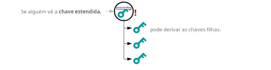 Diagrama mostrando como alguém pode derivar todas as chaves públicas filhas a partir de uma chave pública estendida.