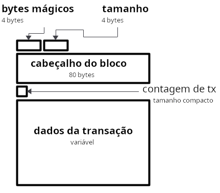 Diagrama mostrando a estrutura dos dados brutos do bloco dentro dos arquivos blk.dat.