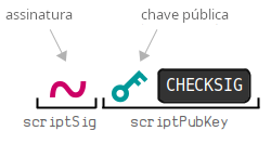 Diagrama mostrando a montagem de um P2PK antes da execução do script.