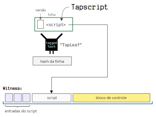 Diagrama mostrando a localização de um script tapscript no script-folha e no testemunha