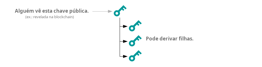 Diagrama mostrando como é possível derivar chaves públicas filhas quando não se usa um chain code.